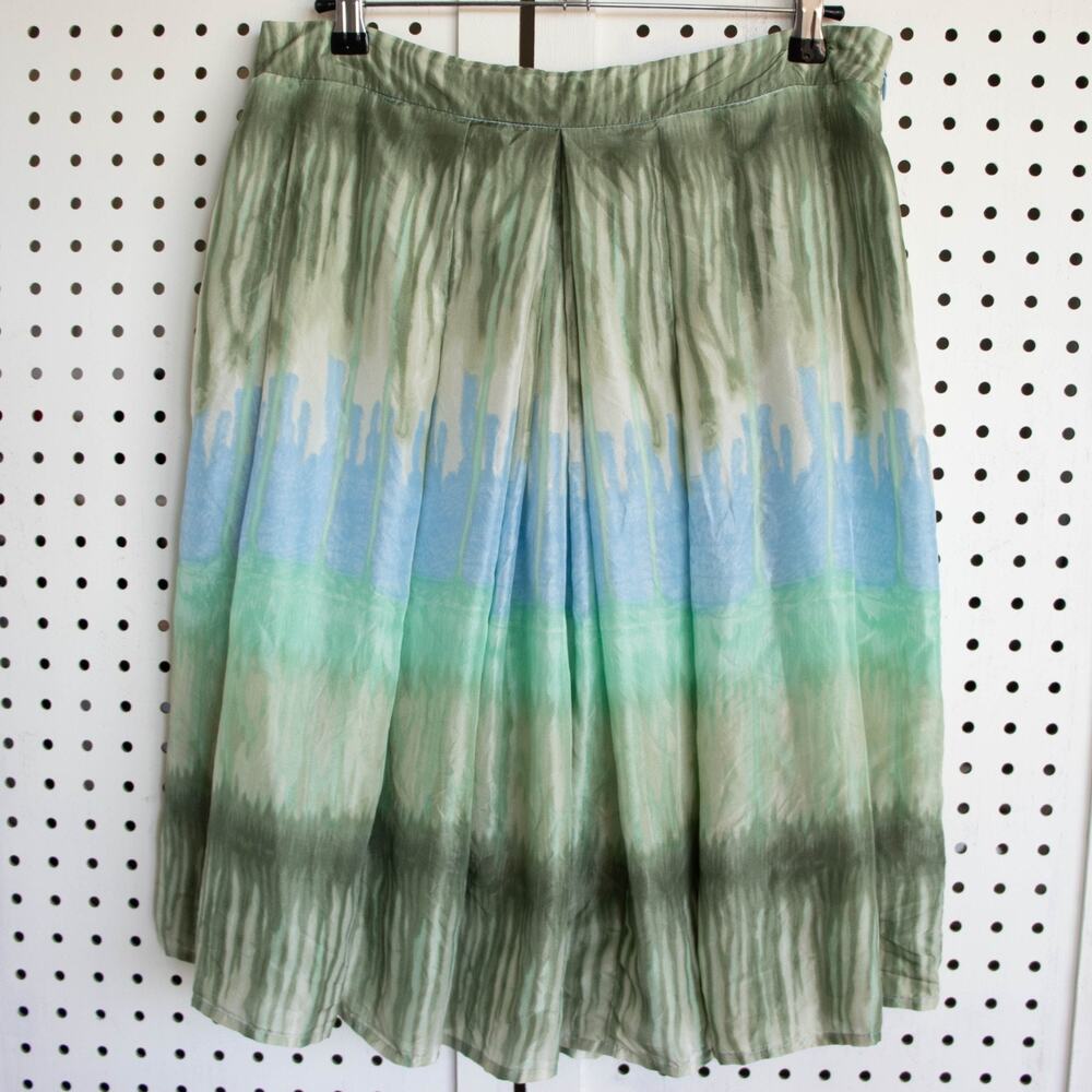 Bandolino 100% Silk‎ Womens SIZE 8 Ombre Watercolor Midi Pleated Skirt